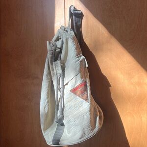 Khaki Green Nylon PRIVAT SAFARIS Drawstring Sling Bag w/ Duffel Bag Zip